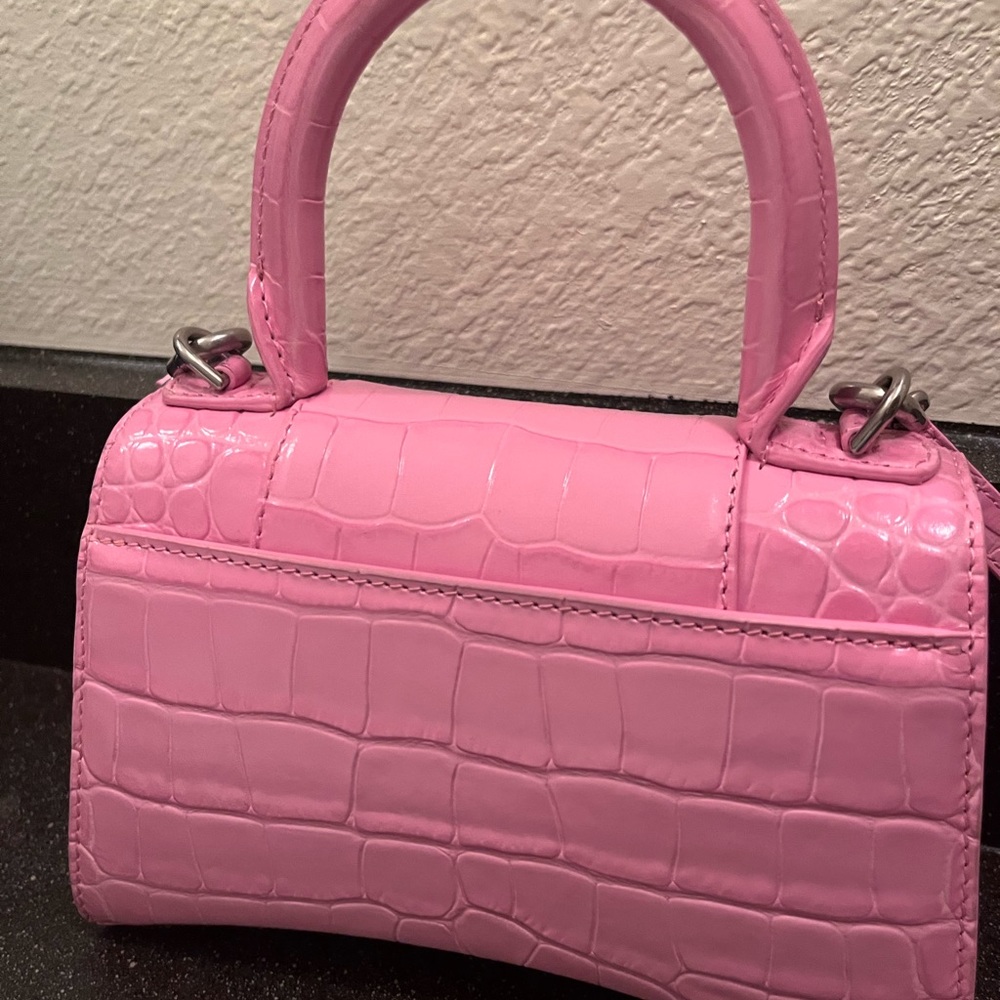 Balenciaga XS pink hourglass croc embossed bag - Picture 3 of 4